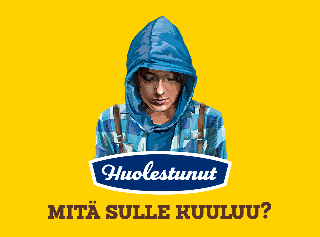 Reissumies-leivän poika alakuloisena, alla teksti Mitä sulle kuuluu?