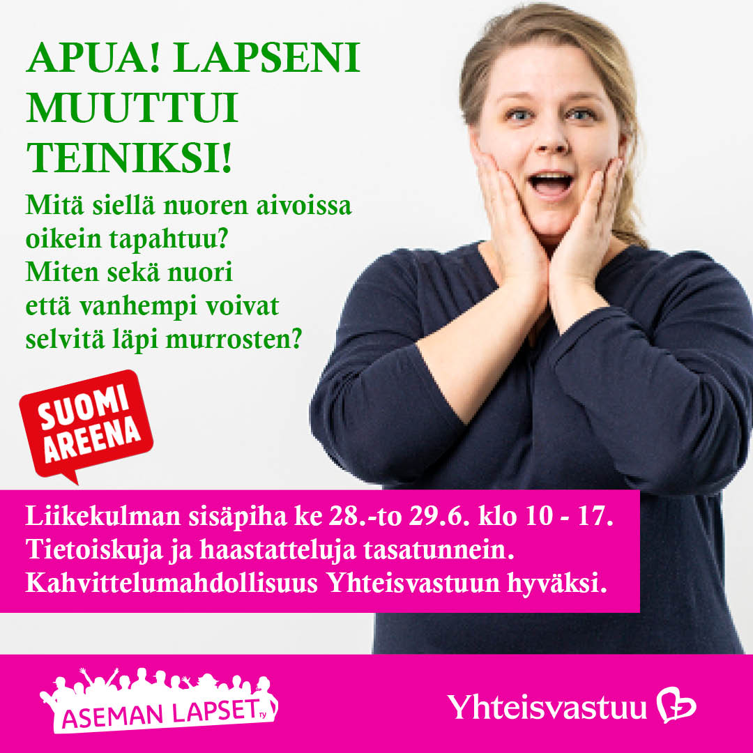 Ohjelmamainos tietoiskuista SuomiAreenassa.