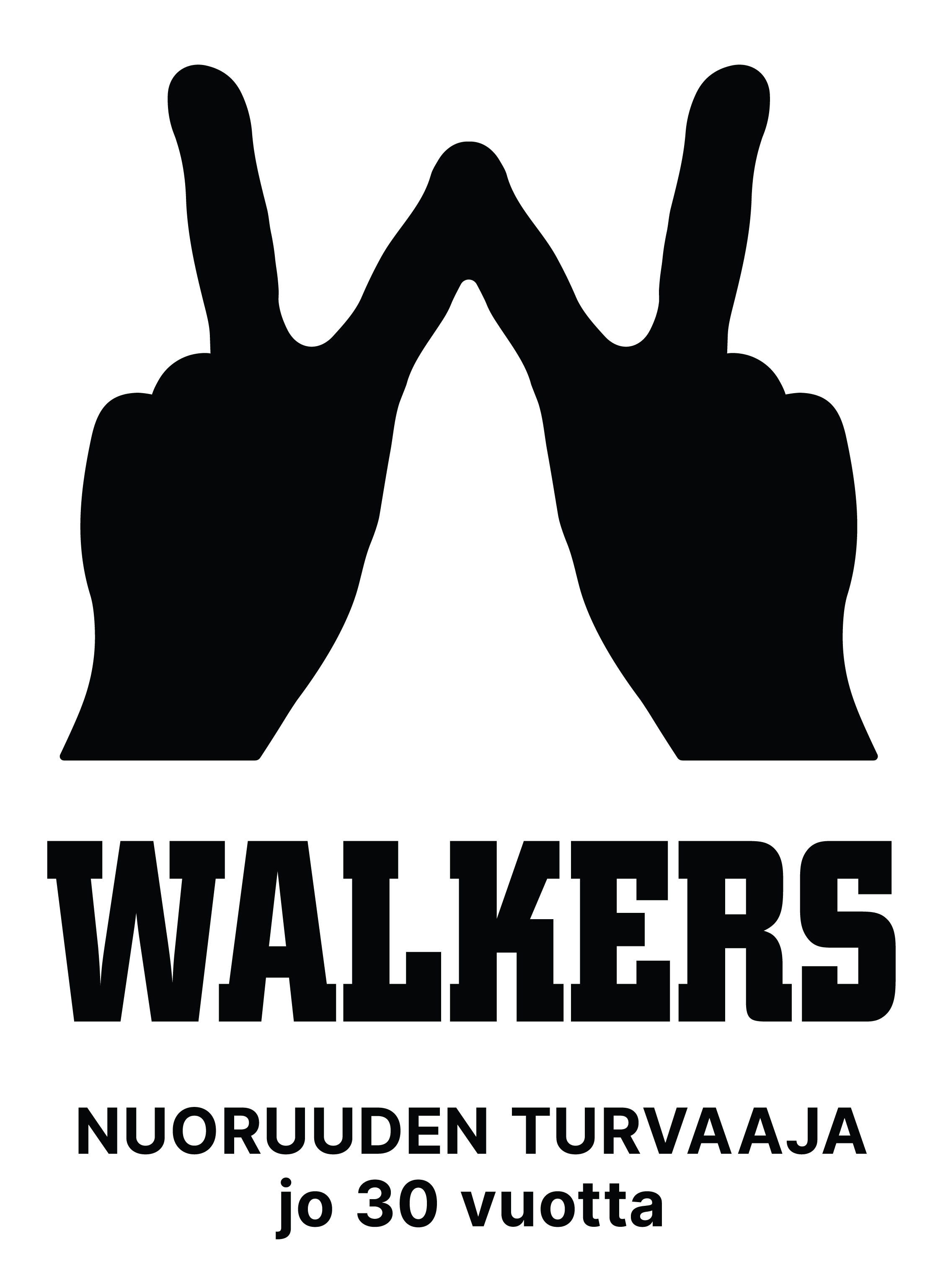 Walkersin 30v-logo. Alla slogan: Nuoruuden turvaaja jo 30 vuotta.