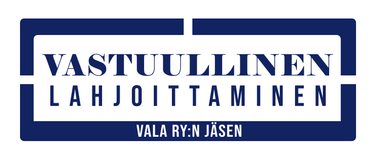 Logo Vastuullinen Lahjoittaminen, Vala ry:n jäsen.