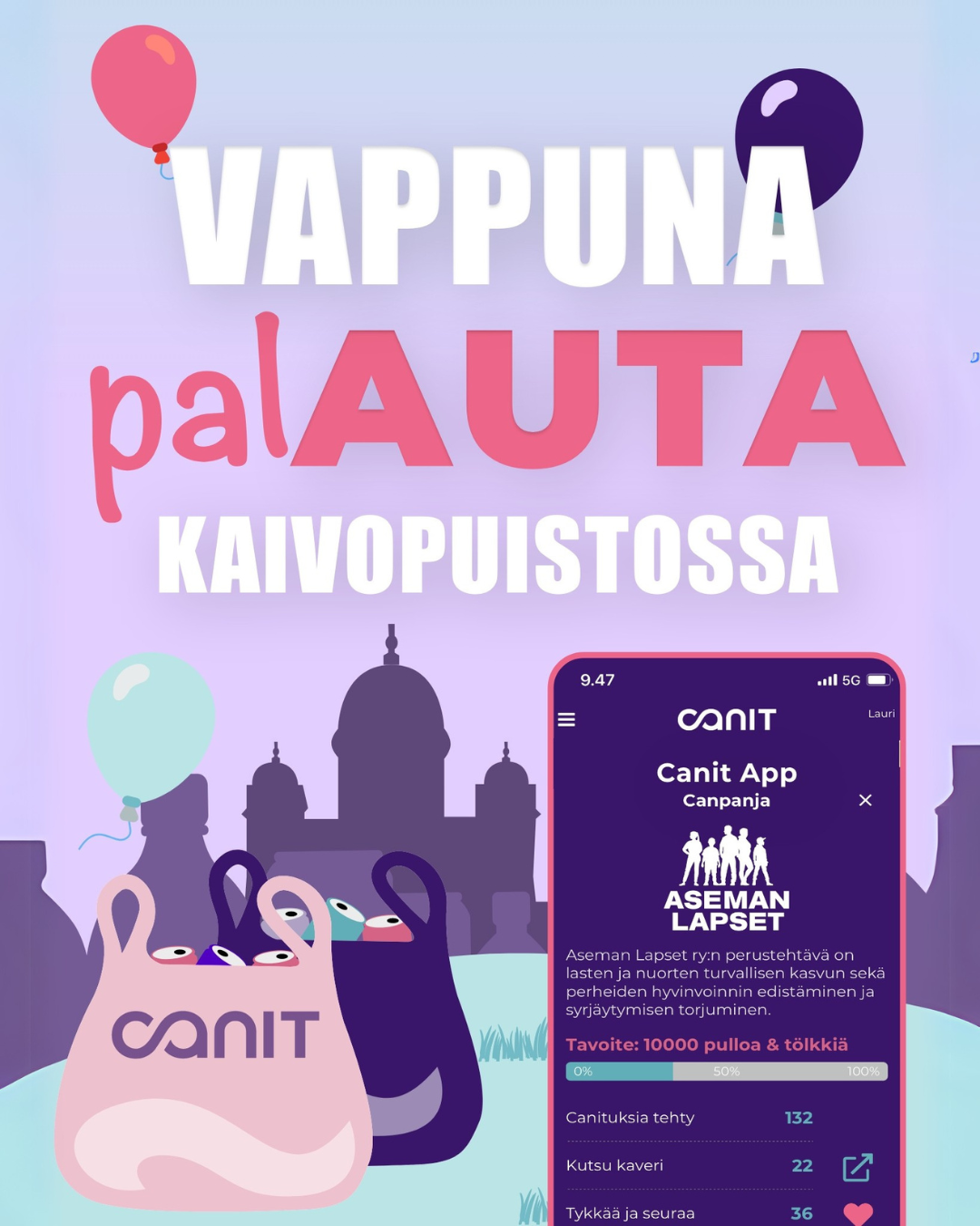 Tölkkikasseja kuvituksena. Teksti
